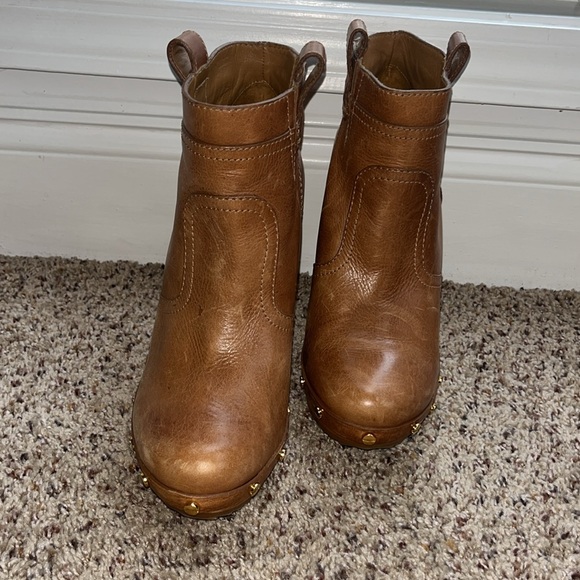 TORY BURCH Ginevra Boots Brown Leather Boho Platform Studded Ankle Bootie - Picture 6 of 12